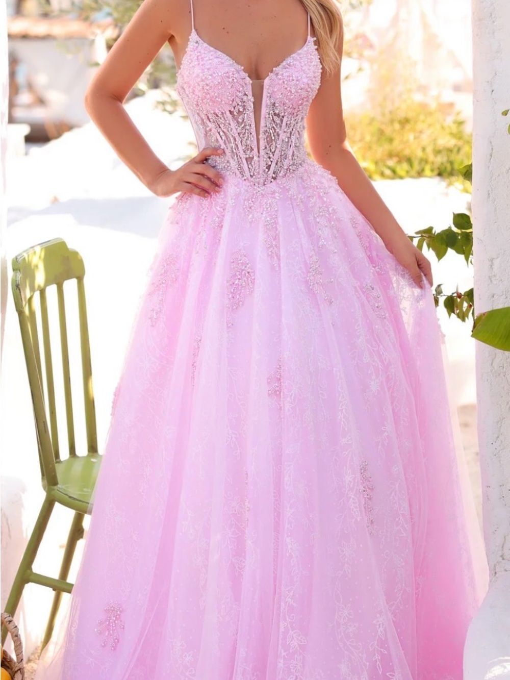 Amara Light pink Floral Prom dress w/ Pearls Style 89425 size 14.